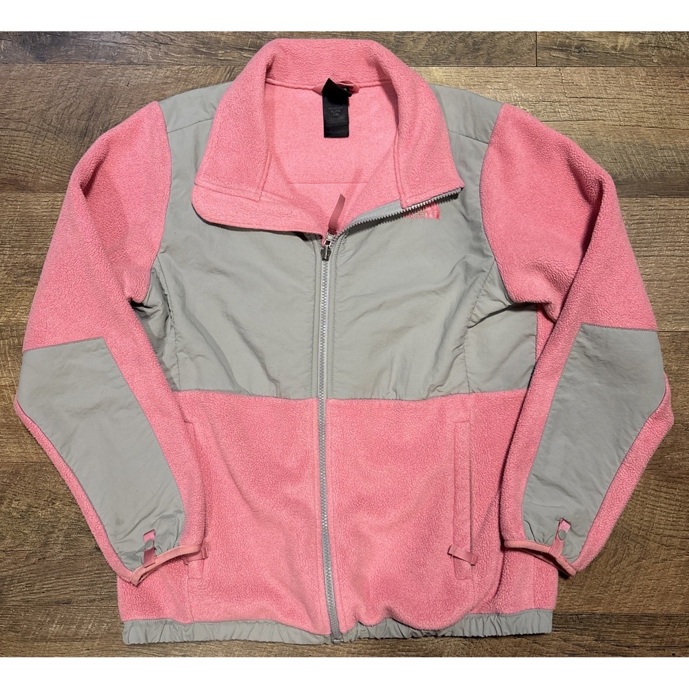 The North Face Girls Pink Gray Denali Fleece Full Zip Jacket XL